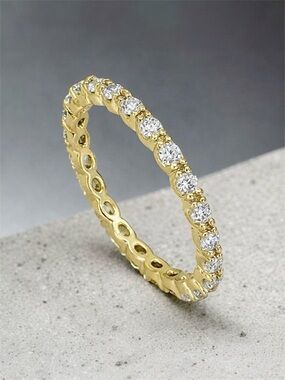 14K Gold Plated CZ Eternity Ring | Full Band Stackable Ring | Minimalist Jewelry
